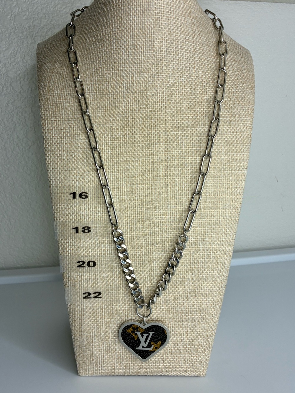 Vintage Silver Heart Pendant Necklace with Black & Gold Accent